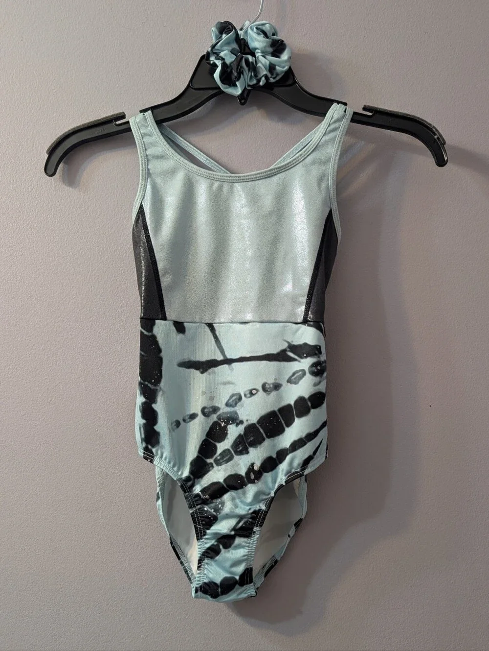 Justice Tie-Dye Light Blue Black Leotard Girls' Gymnastics Dance- Size (7-8)